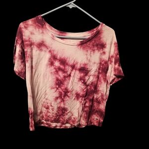 American Eagle Outfitters Burgundy and Cream Short Sleeve Tee